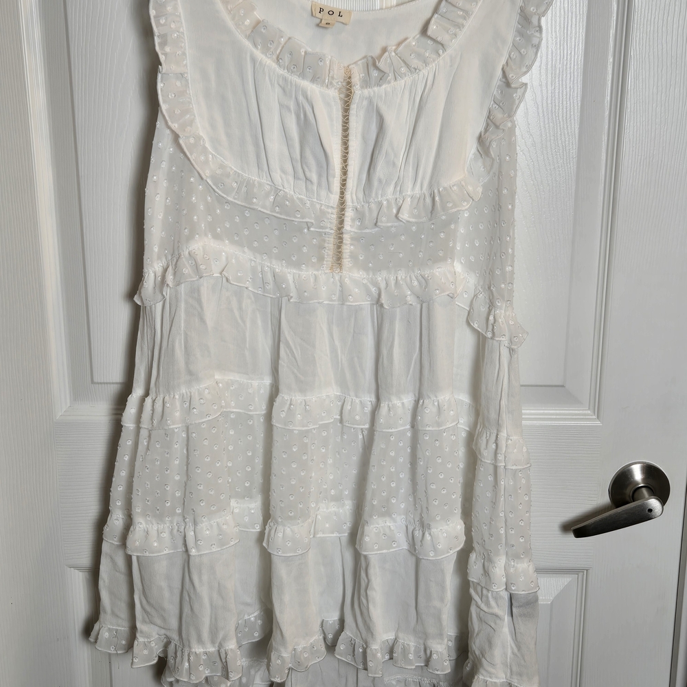 POL White Ruffled Sleeveless Dress Sz S